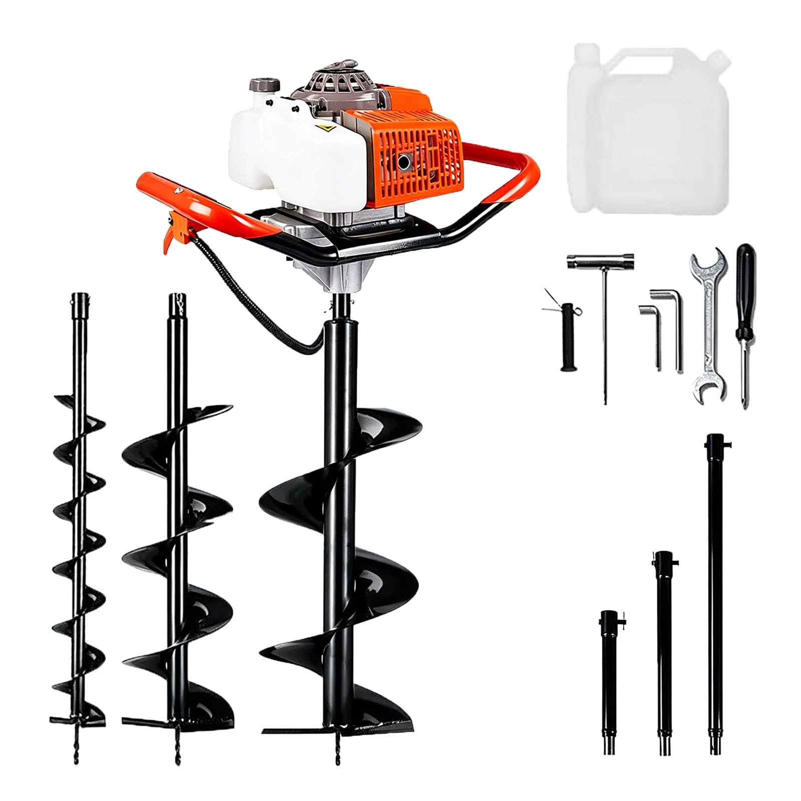 Koyike One Color Gas Powered Earth Auger 63Cc, Post Hole Digger Set With 3 Manganese Steel Bits And 3 Extension Rods, Professional Soil Excavator For Fencing And Landscaping