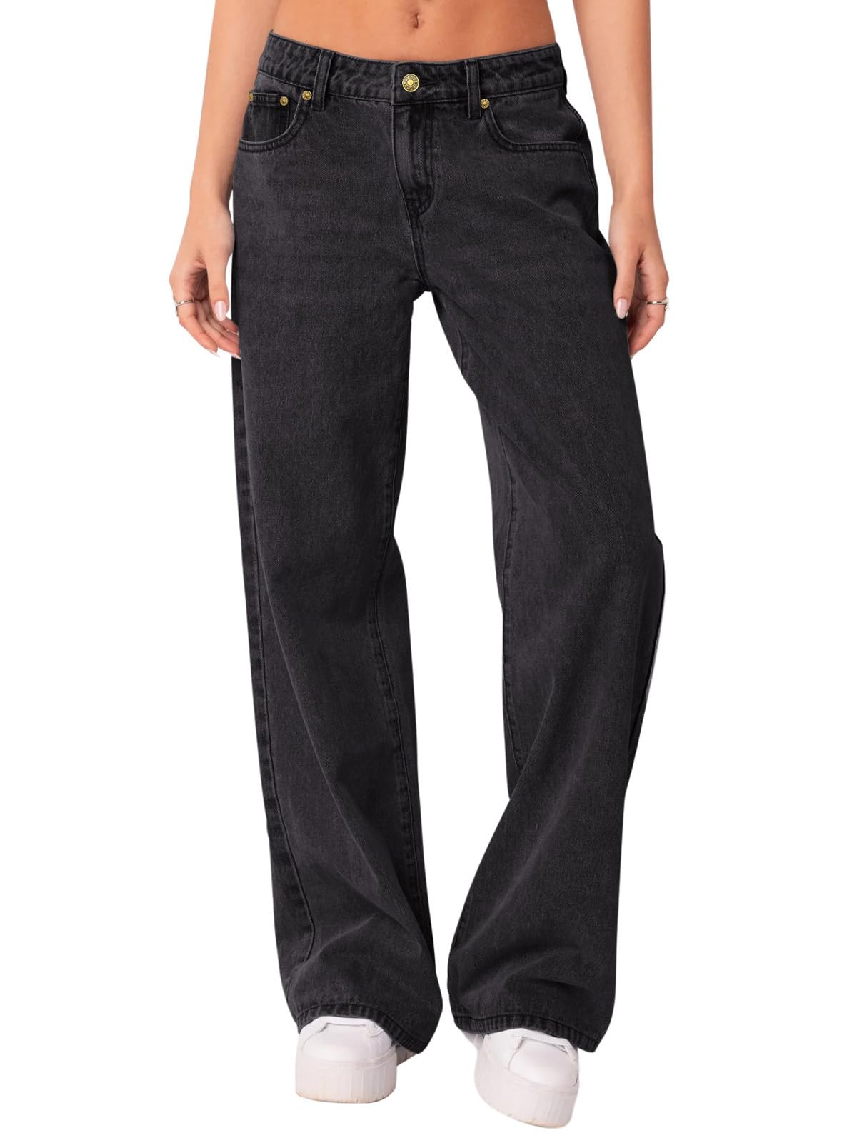 NIMINBaggy Straight Wide Leg Jeans for Women Casual Vintage Low Rise Y2K Boyfriend Denim Pants Trousers 2024 Trendy Washed Grey XX-Large