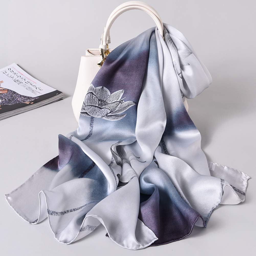 STORY OF SHANGHAI Sciarpa di 100% Seta Charmeuse da Donna Foulard a Raso con Fantasie Orientale, 56x177cm