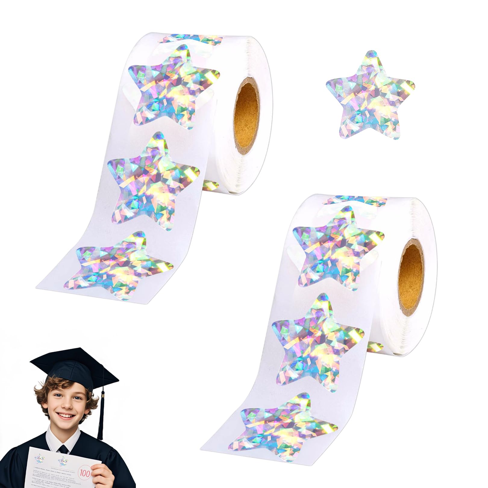 1000 Pcs Star Stickers,Holographic Star Stickers for Reward Chart,Small Stars Glitter Stickers,Motivational Sticker Roll for Children,Kids,Teachers,Sparkling Waterproof Paper Foil Labels for School
