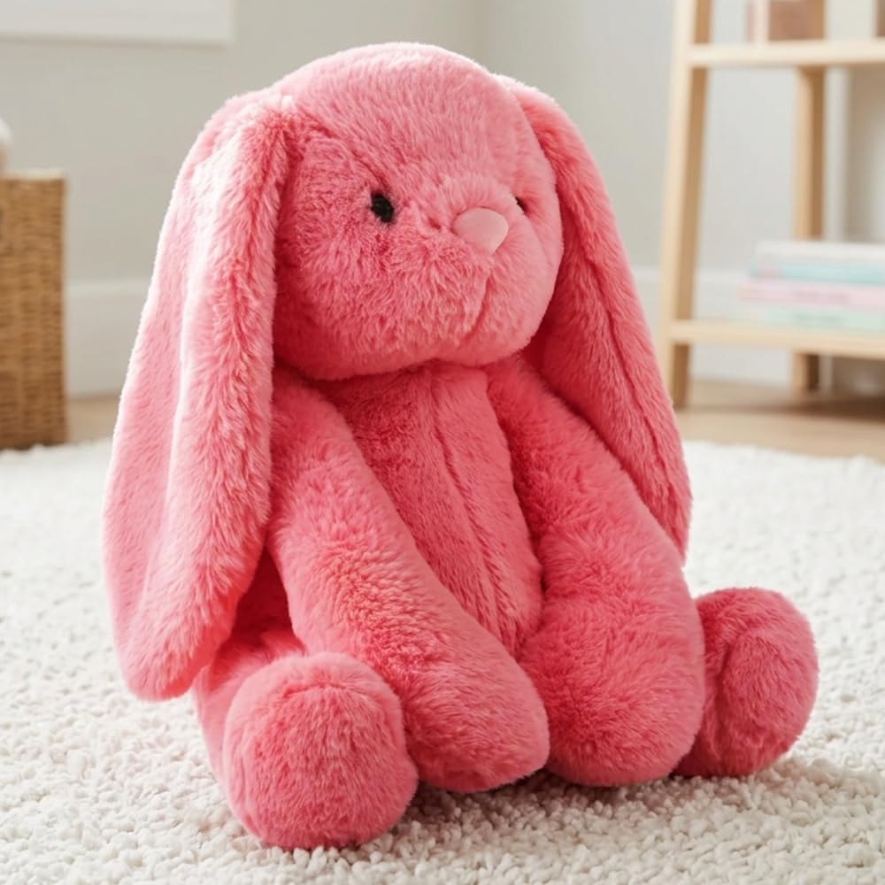 Mirada Cute Coral Bunny Soft Toy for Girls/Kids | Huggable Rabbit with Long Ears | Soft Stuffed Floppy Plush Animal | - 35cm-image-13