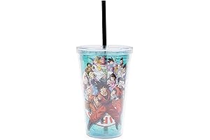 Dragon Ball Z Super Characters Carnival Cup with Spill-Proof Lid and Reusable Straw