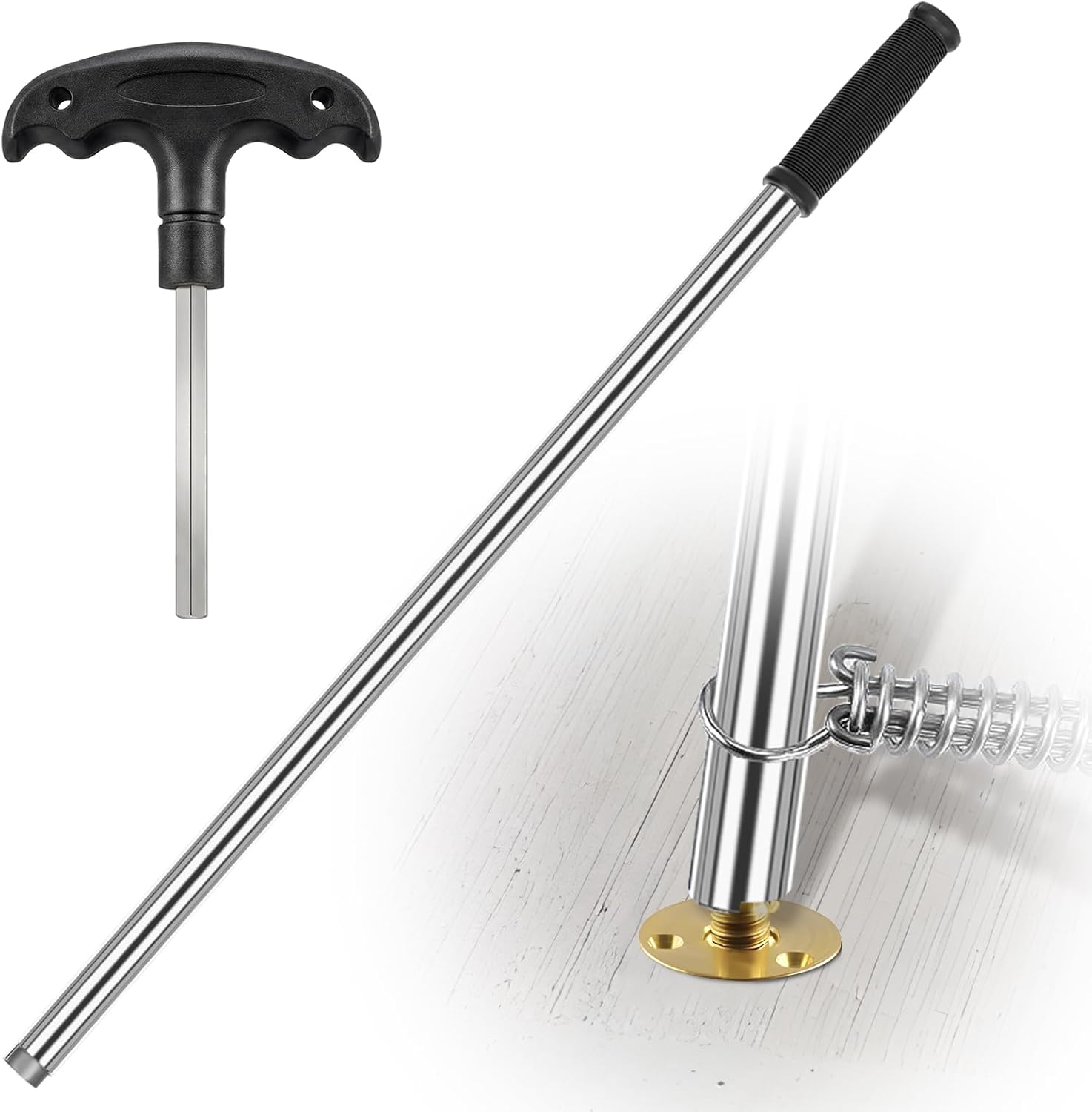 YUNVI Pool Cover Tool Set,30 1/2 inch Stainless Steel Pool Cover Rod with Hex Key,Swimming Pool Cover Installation and Removal Tool for Standard Pool Cover Anchors