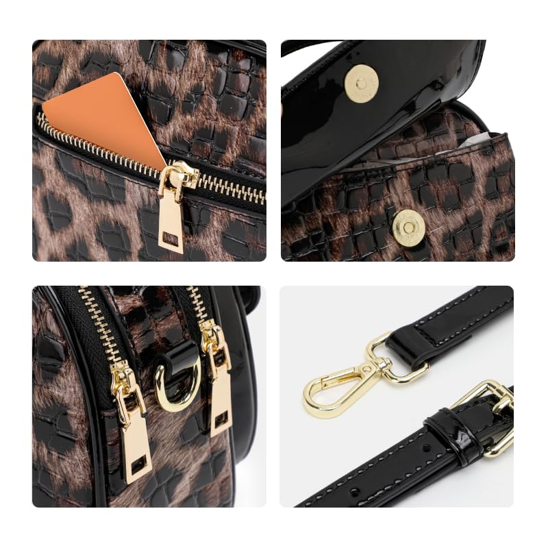 Genuine leather leopard-print embossed glossy women's handbag with detachable adjustable shoulder strap, cross-body bag, and coin purse4