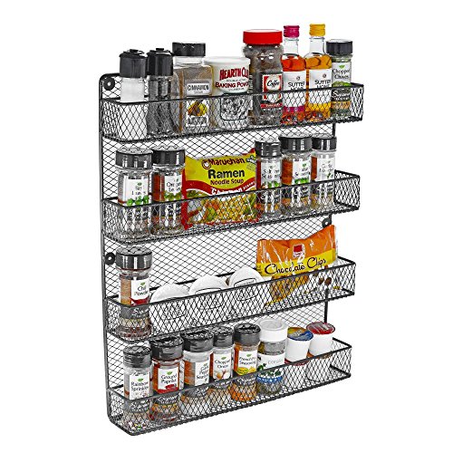 Southern Homewares Wall Mount Spice Rack Kitchen Storage Shelf Holder 4 Tier Rack Space Saving Organizer Black