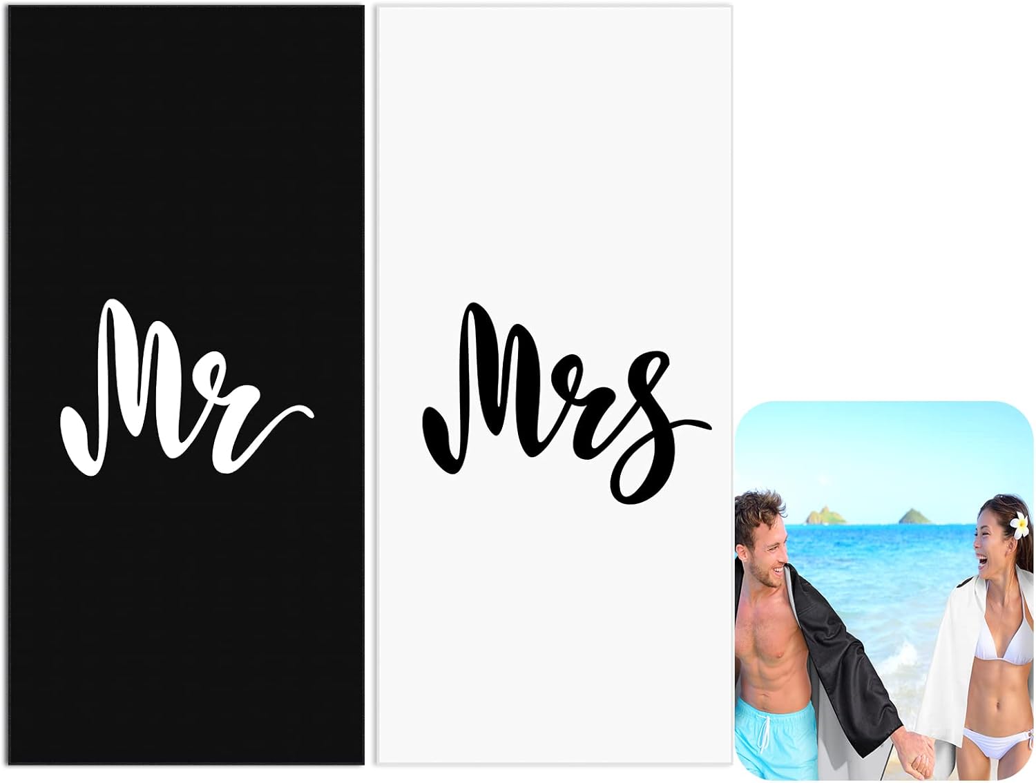 Tudomro 2 Pcs Mr and Mrs Beach Towel Set Honeymoon Gifts