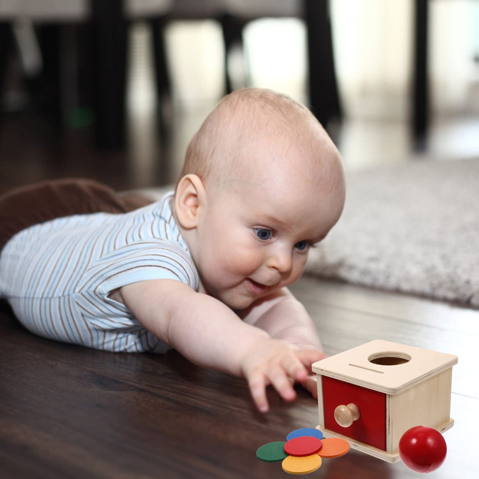 Toyvian Giocattoli in Legno Montessori 2 in 1 Oggetto Scatola A Goccia Permanenza Palla, con Cassetto, per Neonati Bambini Piccoli