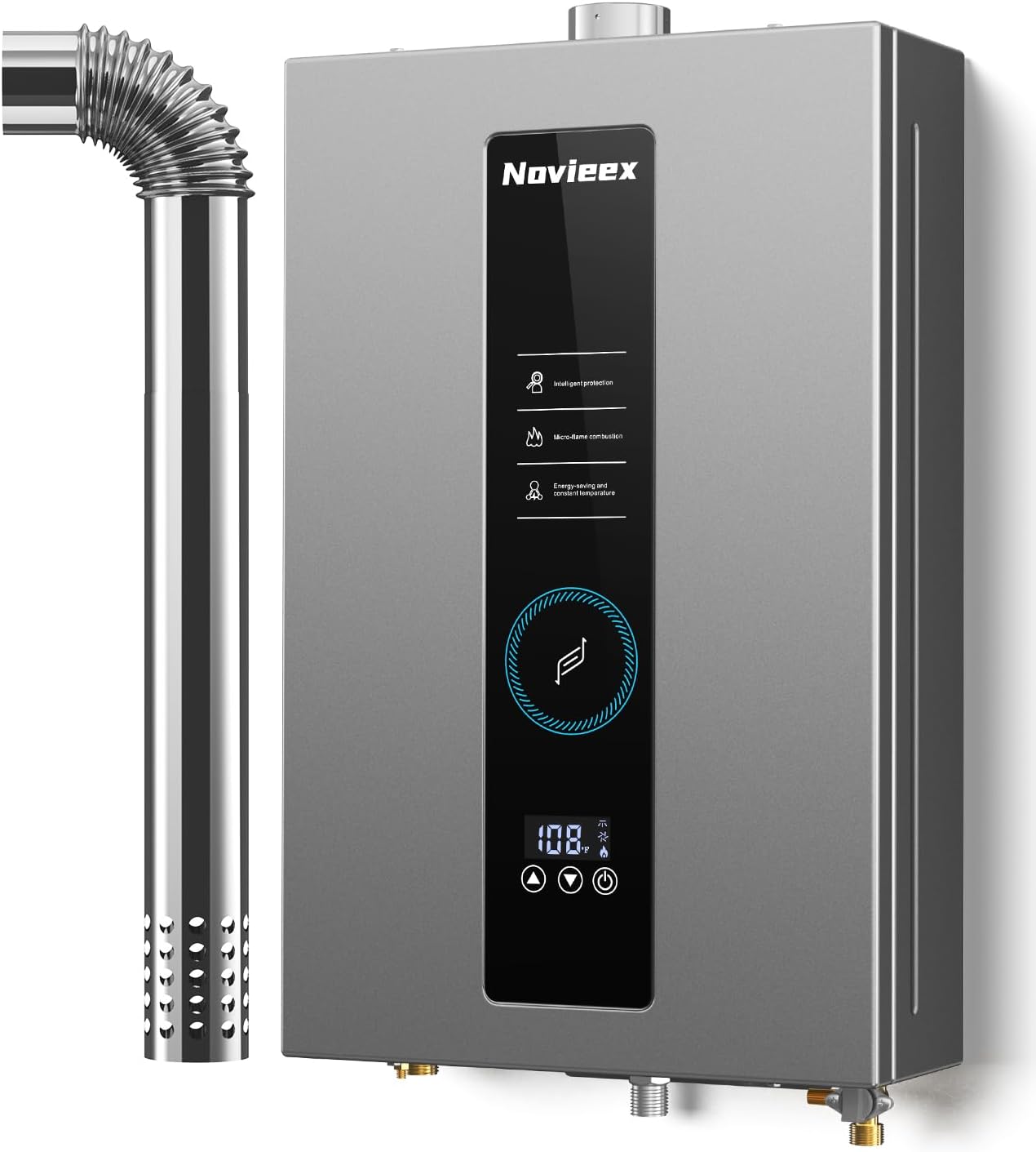 Tankless Water Heater, Novieex On Demand Water Heater Propane Gas, Up to 3.6 GPM, 86,000 BTU Instant Hot Water Heater with LED Display, Indoor Installation, 2-3 Point Use for Family Bathroom Kitchen