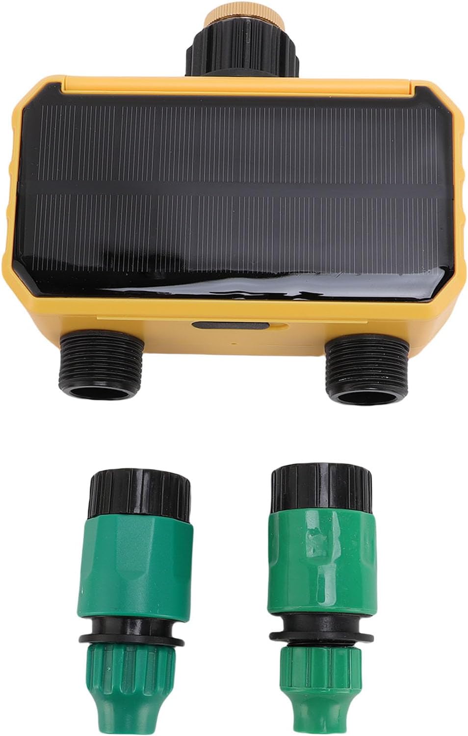 Automatic Hose Timer, Solar Rechargeable Rain Sensor 2 Outlets Water Timer with Type C Charging for Villa Garden Balcony Rooftop Patio Greenery