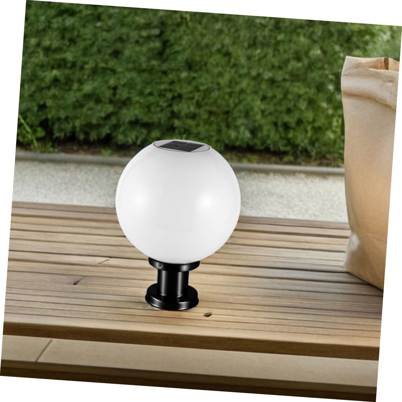 Lampada Solare Sfera Lampione Giardino, Luce da Esterno con Sensore Automatico, Base in Acciaio Inox e Paralume Acrilico per Giardino