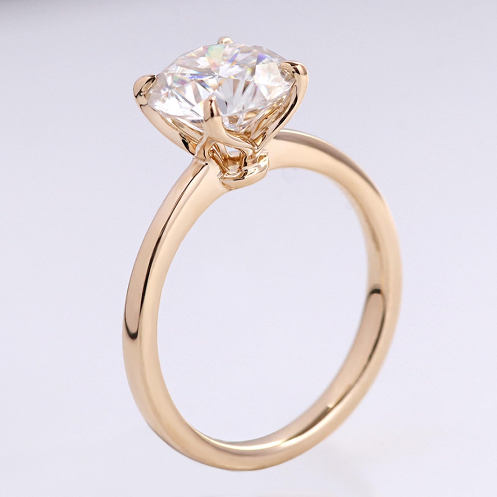 Anillos apilables para mujer, anillos para mí, solitario clásico con moissanita redonda de 4 garras, 1,2 quilates