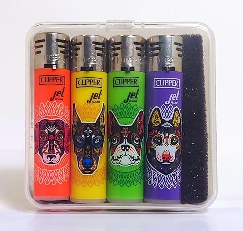 Miniatura 2 de Clipper Mecheros Muerta Dogs Jet - Juego de 4 encendedores de alta calidad - Incluye vitrina  soporte protector - Resistente al viento, recargable,