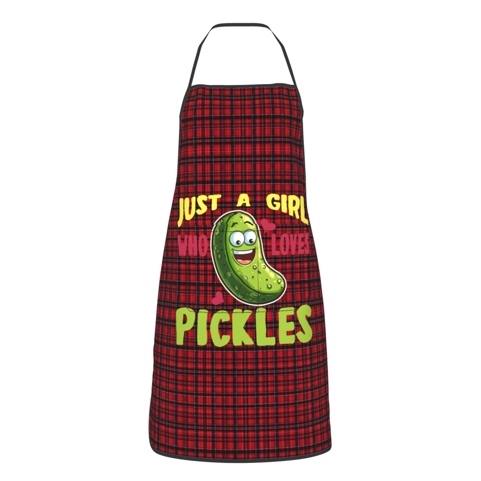 nopicsn Just A Girl Who Loves Pickles Apron for cooking with Pockets Women Men Kitchen Chef Funny Aprons