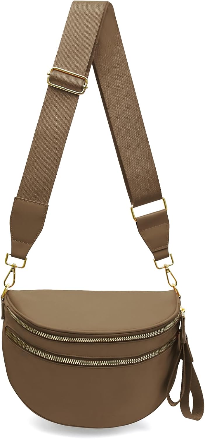 Pure Colour Crossbody Bum Bags for Women Spacious Checkered Cross body Bag Nylon Trendy Fanny Pack for Travel