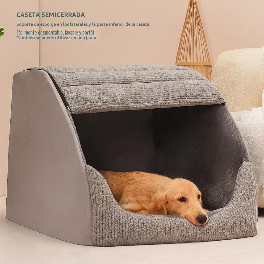 Cama Casa Extra Grande para Perros, Acogedora Casa para Perros de Interior, Esponja de Memoria, Cojín de Cama Cueva de Felpa para Perros con Fondo Antideslizante para Perros Medianos y Grandes (Gris