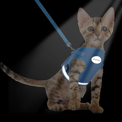 Miniatura 15 de GAUTERF - Arnés para gatos y cachorros con correas, arnés de gato a prueba de escape, chaleco de pana ajustable y malla suave reflectante