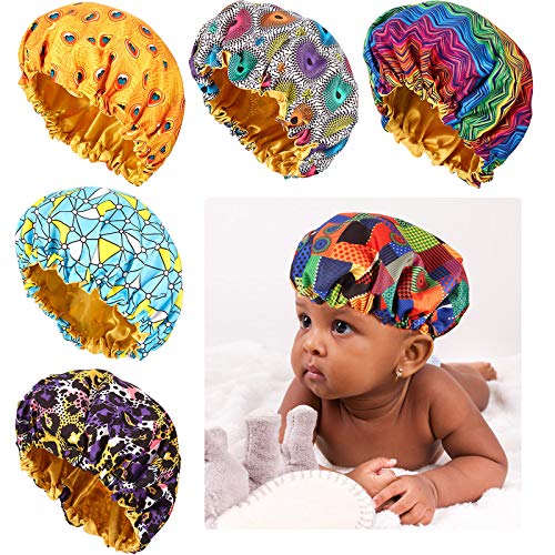 6 Pieces African Print Bonnet Kids Sleeping Hat Satin Cap Adjustable Sleeping Cap Child Night Hats (Toddler Size)