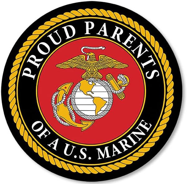 Pegatina redonda de padres orgullosos Plural de un marine de Estados Unidos (papá mamá) calcomanía de vinilo con logotipo del Cuerpo de los Estados