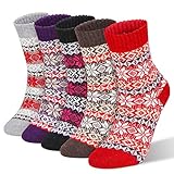 RenFox Calcetines de invierno para mujer, 5 pares de calcetines de lana, Mujer Invierno de algodón calcetines de punto para mujer, de algodón, talla única, transpirables, cálidos y suaves