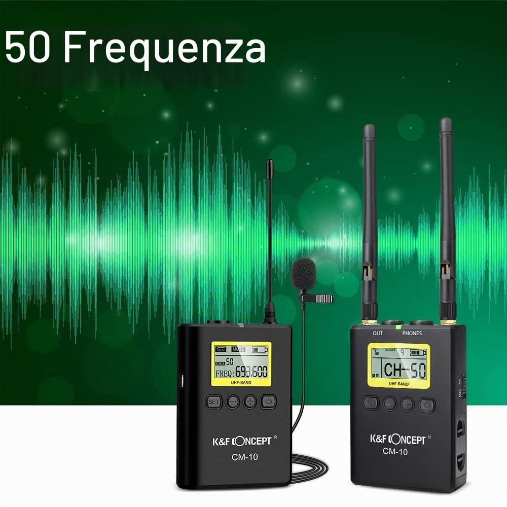 K&F CONCEPT Microfono Wireless 100m,Microfono Lavalier con 2 Trasmettitori e 1 Ricevitore, Microfono Fotocamera Dslr per Video, Intervista,Registrazione,TikTok,Youtobe