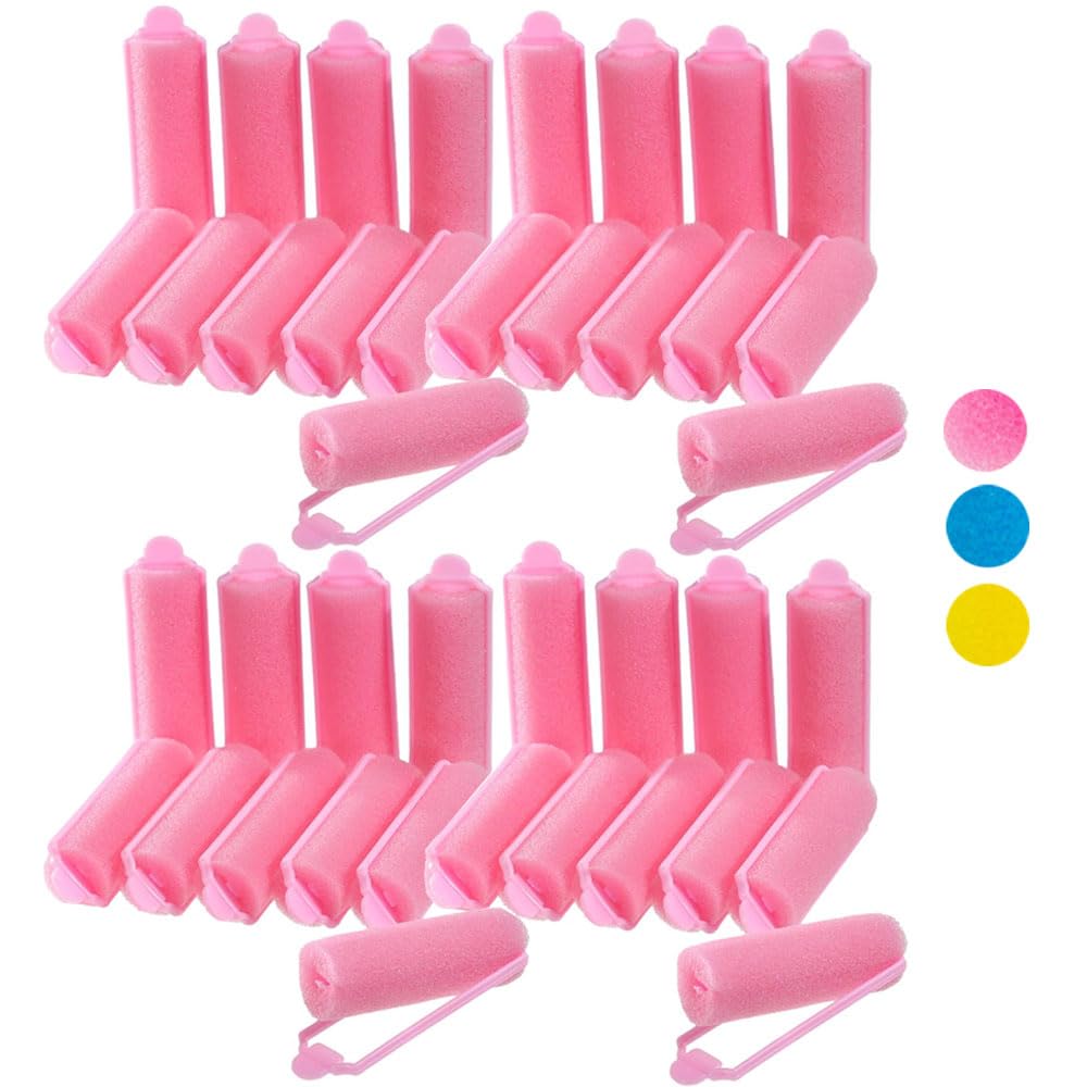 40 Pc Soft Hair Rollers Foam Sponge Small 0.78" Dia. Curls Waves Curlers Salon Lightweight Comfortable Curling Tools Style Setting Over Night Use Assorted Colors Salon Professional Beauty Heatless