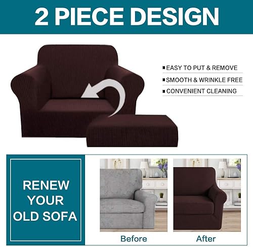 Vista 144 de Turquoize - Funda elástica para sofá de 2 piezas y 3 cojines, funda protectora lavable con elástico en la parte inferior, tela jacquard gruesa