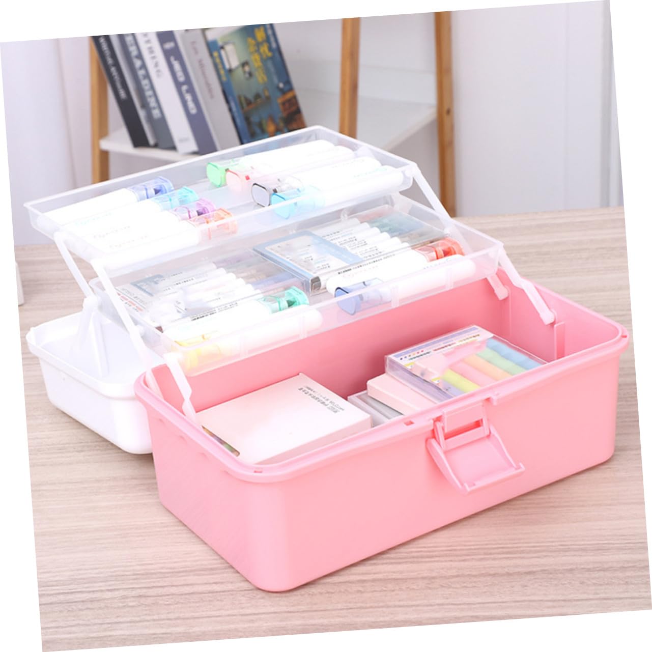Caja Organizadora para Herramientas de Arte Diseño de Separación en Capas, Material Pp Rosa, Clasificación Clara y Almacenamiento Pequeño para Camping y Mudanzas
