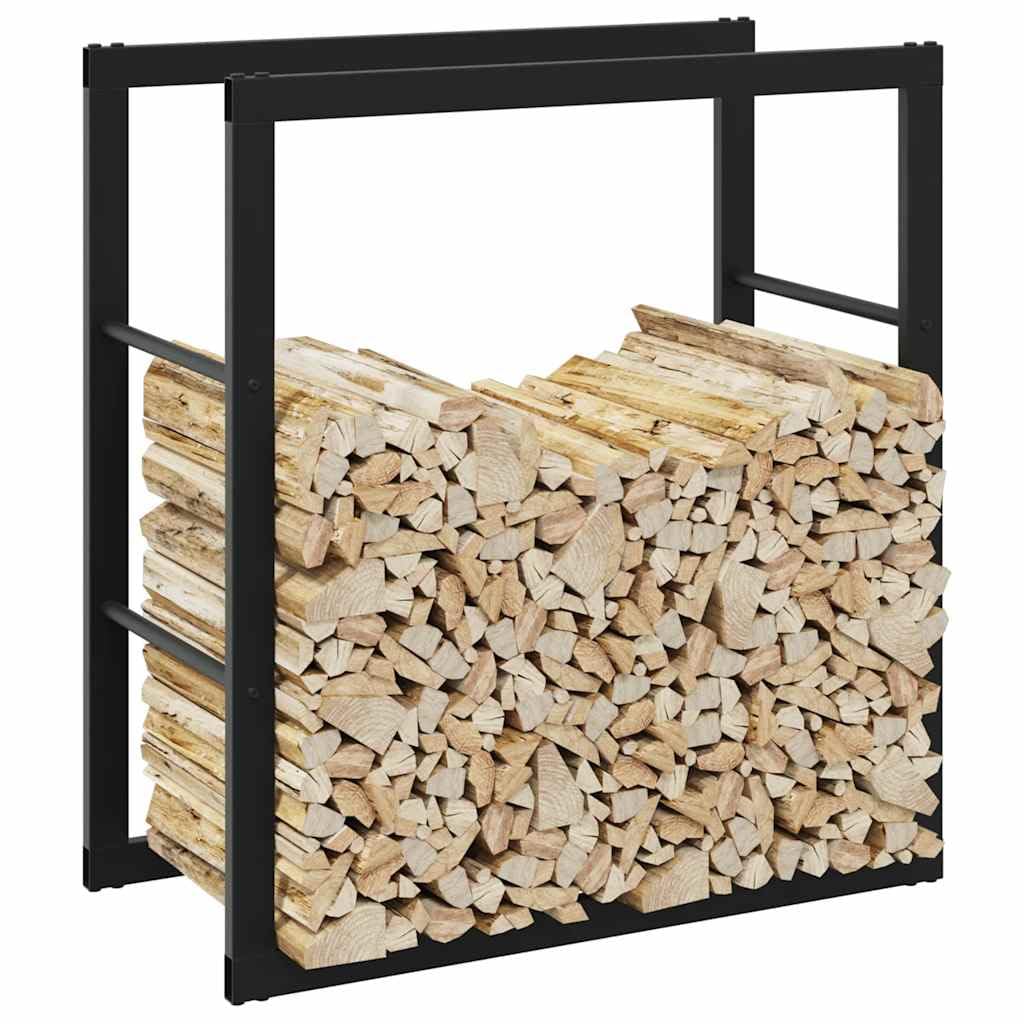 Brokky 4018464 Rastrelliera per Legna da Ardere Nera 55x30x61 cm in Acciaio Legnaia da Esterno in Metallo, Ripiano per Legna da Ardere, Portalegna