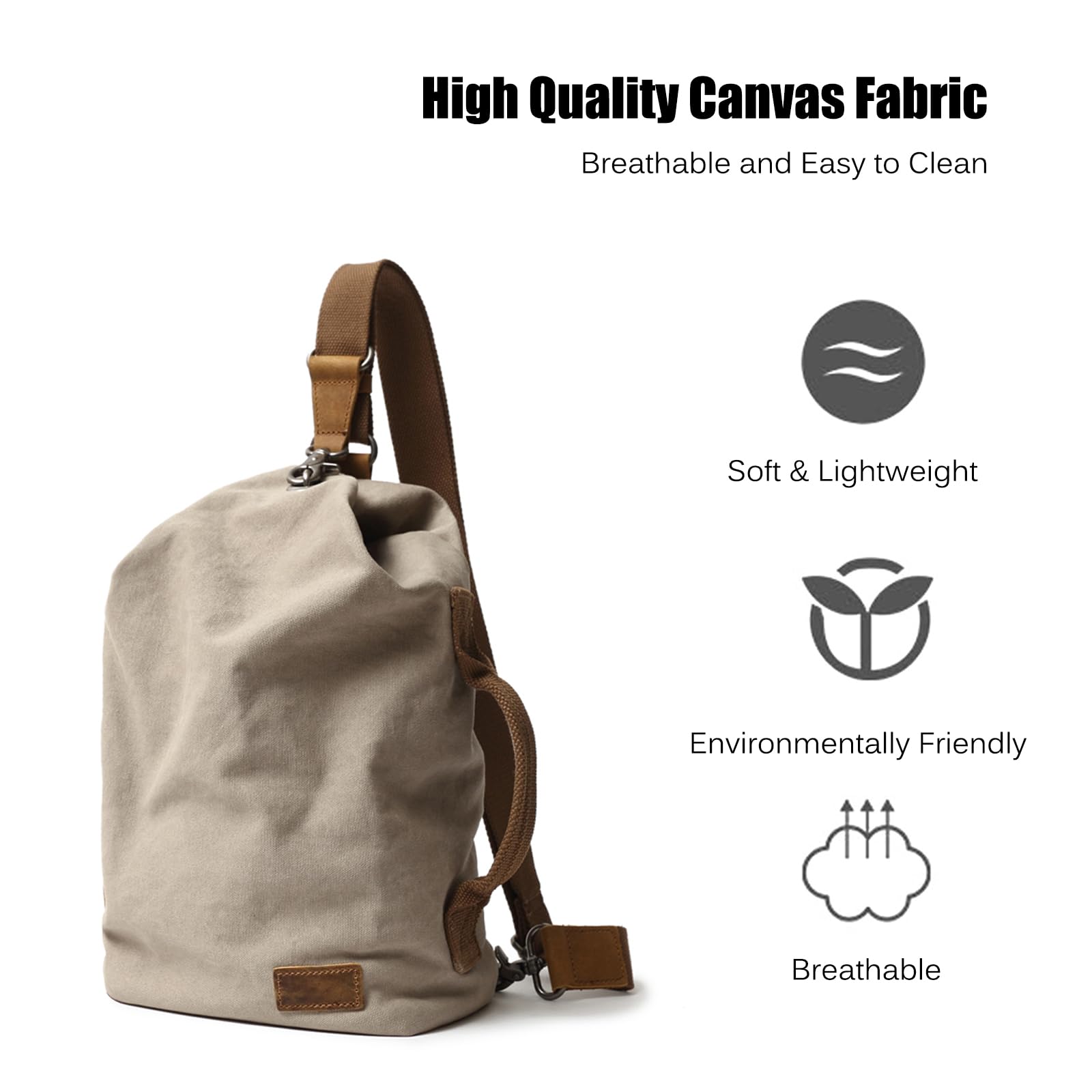 FANDARE Umhängetasche, Unisex Vintage Canvas Brusttasche Bauchtasche, Hände frei Leichte Crossbody Sling Pack für Herren Damen, Brust Crossbody Taschen für Pendler, Reisen, Festivals