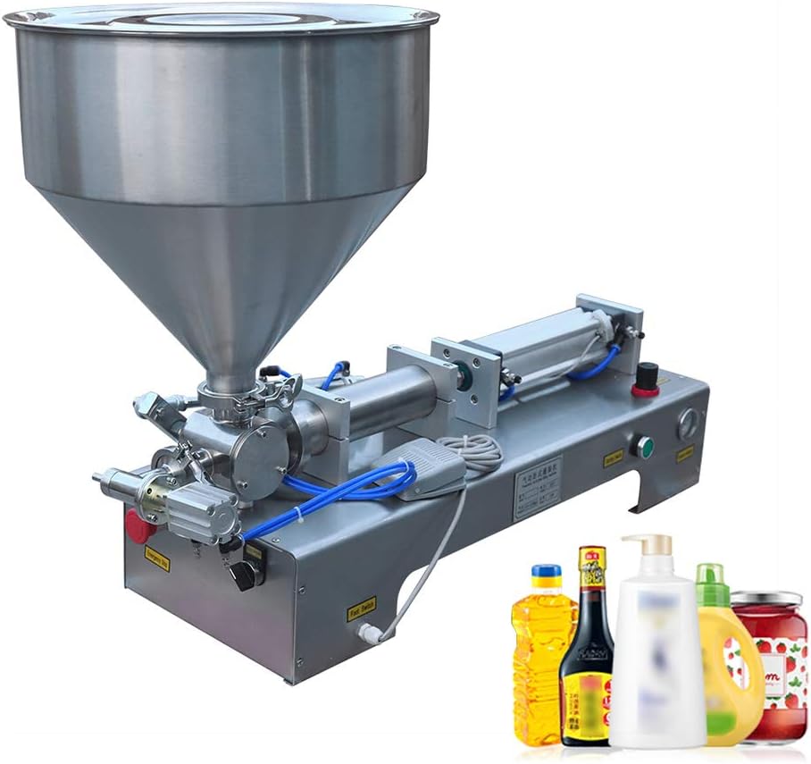 Pneumatic Liquid Paste Filling Machine, 100-1000ml Horizontal Single Head Paste Filling Machine, Stainless Steel Liquid Filling Machine, Suitable for Cosmetics, Fruit Juice Drinks and Care Products.