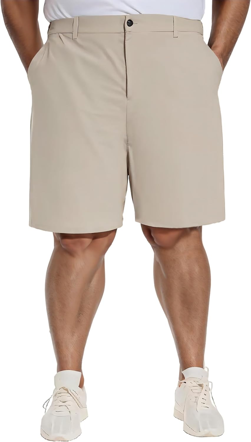 PULI Men's Big & Tall Golf Shorts Stretch 10 Inch Inseam Waterproof Lightweight Qiuck Dry Hiking Shorts