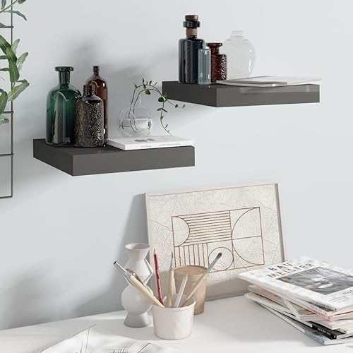 Miniatura 44 de Estantes flotantes de pared, 2 piezas de madera de fibropanel de densidad media gris de 47.2 x 9.3 x 1.5 pulgadas, estante de almacenamiento