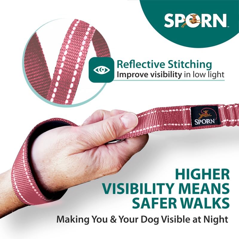 Double Handle Dog Leash Heavy Duty, Built-in Elastic Two Handle Dog Leash, Child Co Walk Shock Absorber Training Dog Leash with Reflective Stitching for High Visibility in Low Light Condition, Pink