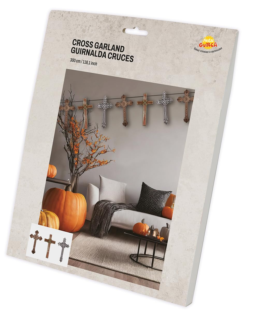 FIESTAS GUIRCA | Crosses Garland (274 cm) - Halloween and Fancy Dress Party Decoration - Ideal for Celebrations and Events - Party Decor - Grey