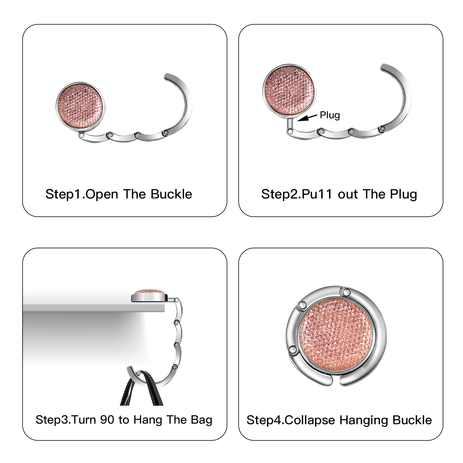 Sac à Main Pour Table Lot De 4 Crochets à Sac En Aluminium - Pour Table De Bar, Bureau Ou Maison (noir/blanc) - Porte Jusqu'à 5kg Accroche Sac A Main Pour Table