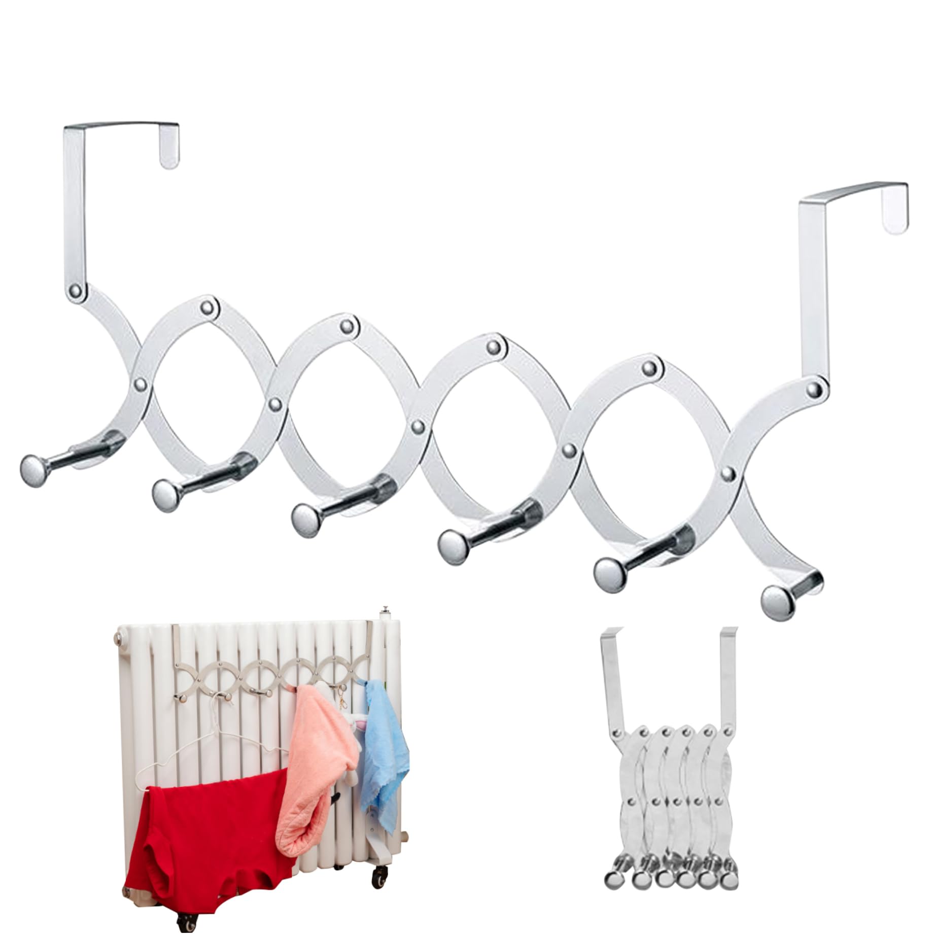 Xvhoab Over Door Hook With 6 Hooks Retractable Over Door Hanger For Radiator Heat-Resistant Extra Wide Hooks For Clothes, Towels, Socks, Hats..