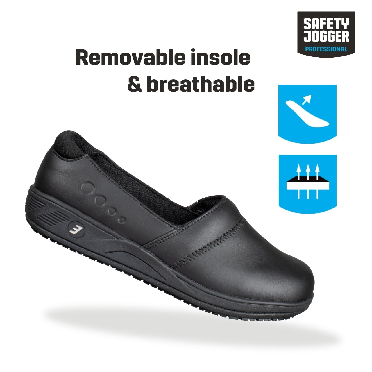 SAFETY JOGGER Sicherheitsschuhe für Damen 35 EU - Sophie - Leichter, Bequemer Klettverschluss Leder Arbeitsschuh, ideal für Pflege, Küche oder Innenbereich, rutschfest, Oxypas, Schwarz