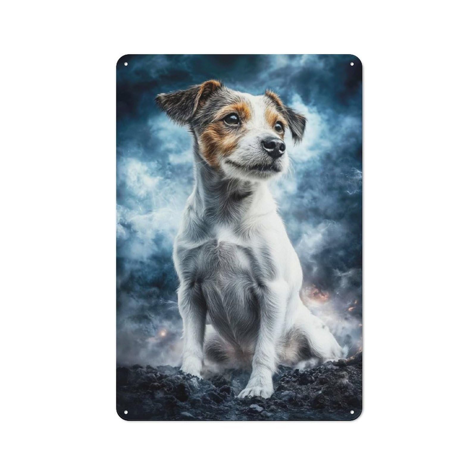 Junmoney Jack Russell Terrier In Storm Metal Plaque 30X20cm With For Garage Wall, Retro Decor, For Garage Decor Collectors Refreshing A Room In Autumn