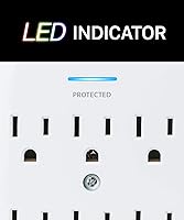 Vista 4 de Fosmon Protector de sobretensiones de montaje en pared de 6 tomas, supresión de sobretensiones de 3 clavijas, 1200 julios, 15 A, 125 VCA, 60 Hz