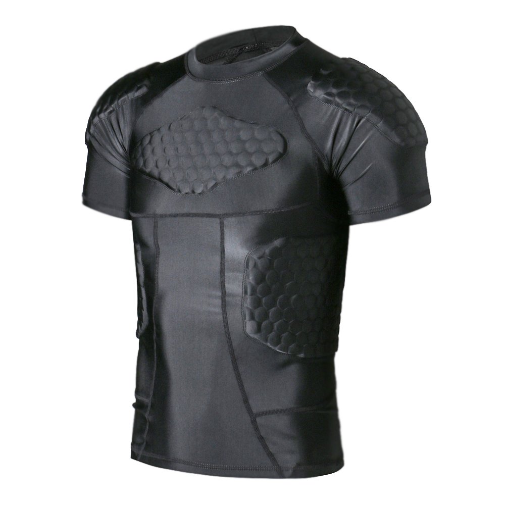 DGXINJUN Men Padded Compression Shirt Sports Protective T-Shirt Rib Protector