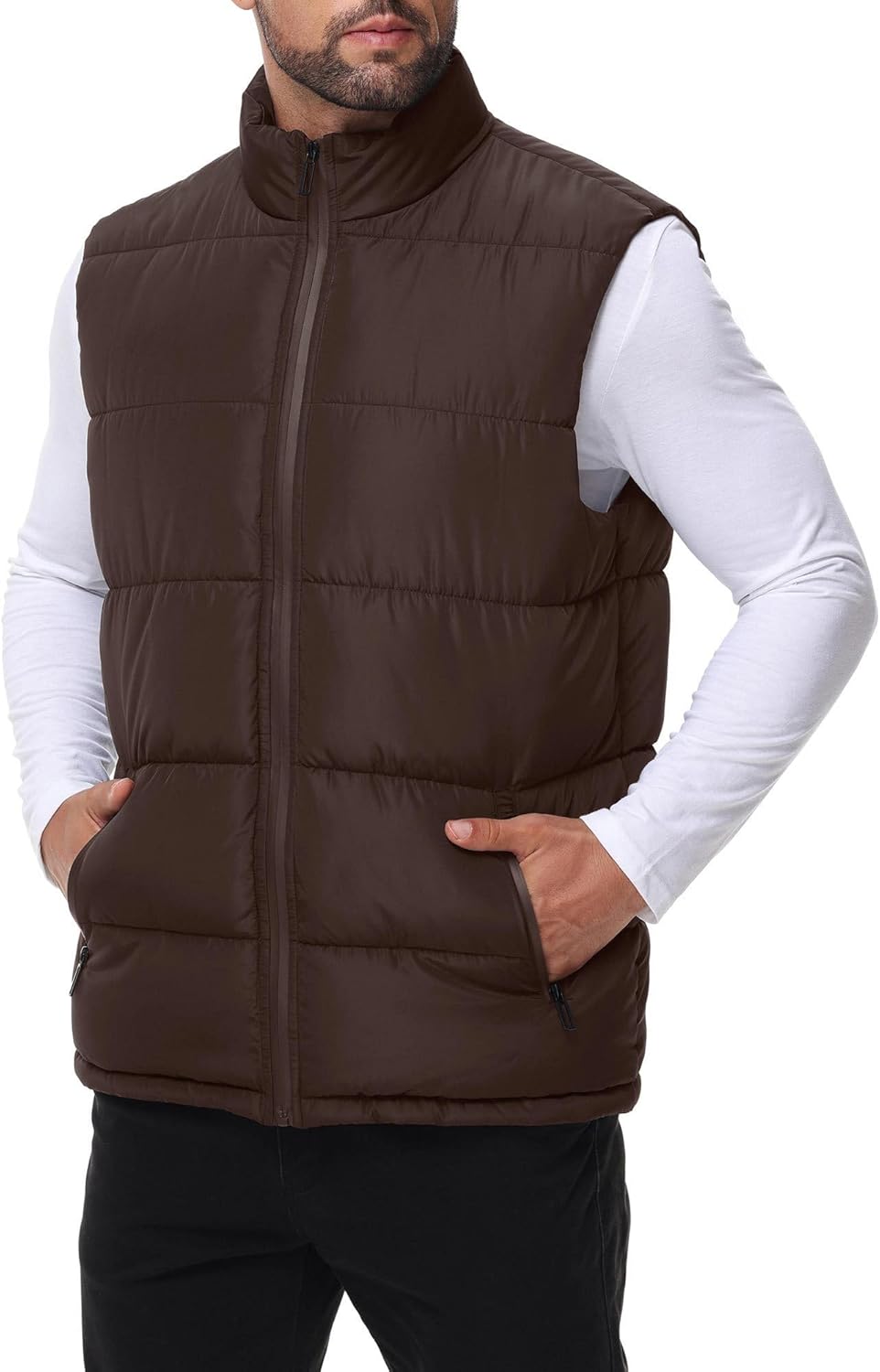 WHN Men's Puffer Vest Outerwear Winter Zipper Quilted Puffy Sleeveless Jacket Outdoor Size M to XXL