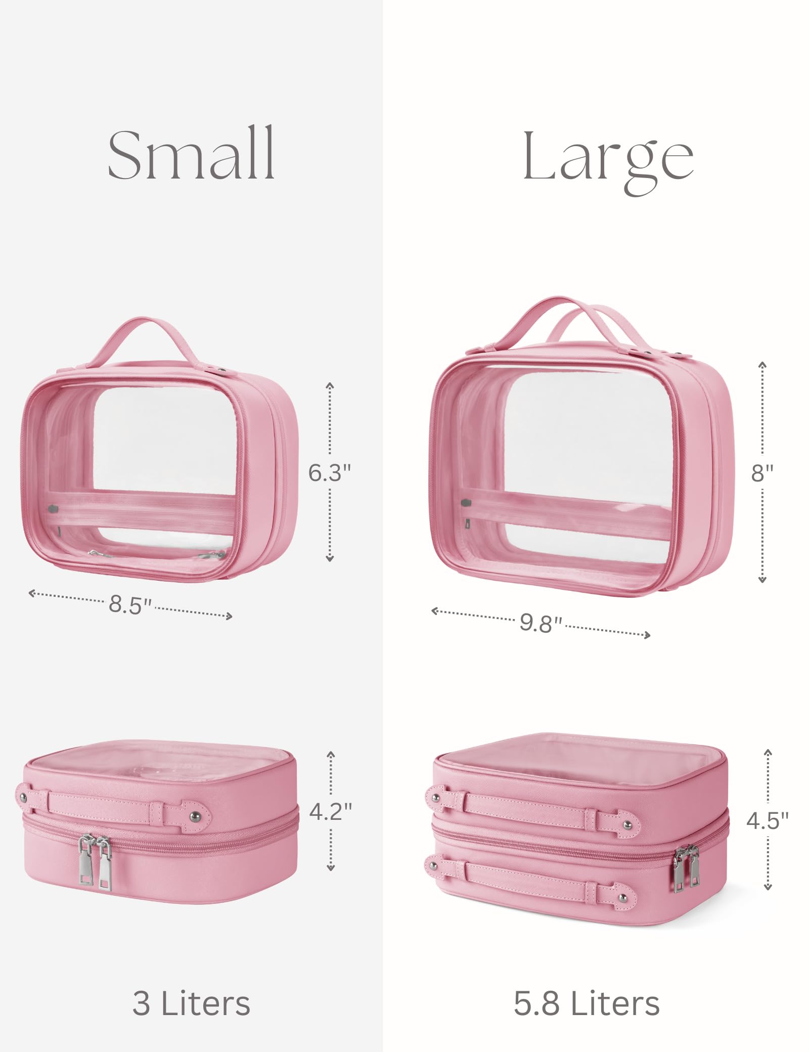 Neceser de viaje transparente de doble capa, bolsa de maquillaje transparente con 4 compartimentos, bolsa de viaje transparente para artículos de tocador, bolsa de aseo grande para mujeres