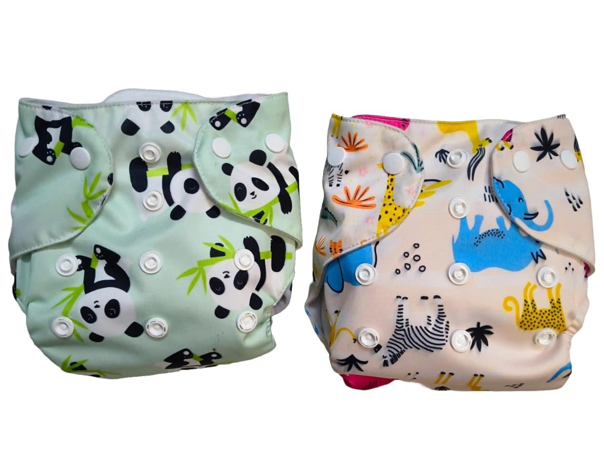 SAFJEE Certified Cotton Cloth Diapers For Baby | Washable & Reusable | 0-3 Years | Freesize | Adjustable | Reduces Rash | With Quick Dry Pad/Insert | Multicolour (Pack of 2 (Style-5))-image-15