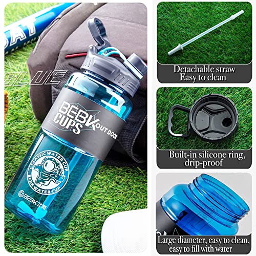 Drinkfles met rietje, 1,7 l, geschikt voor fitnessstudio, yoga, kantoor, camping en gezinsleven, lekvrij, grote waterfles zonder BPA met rietje voor fitnessstudio, waterfles - Image 4