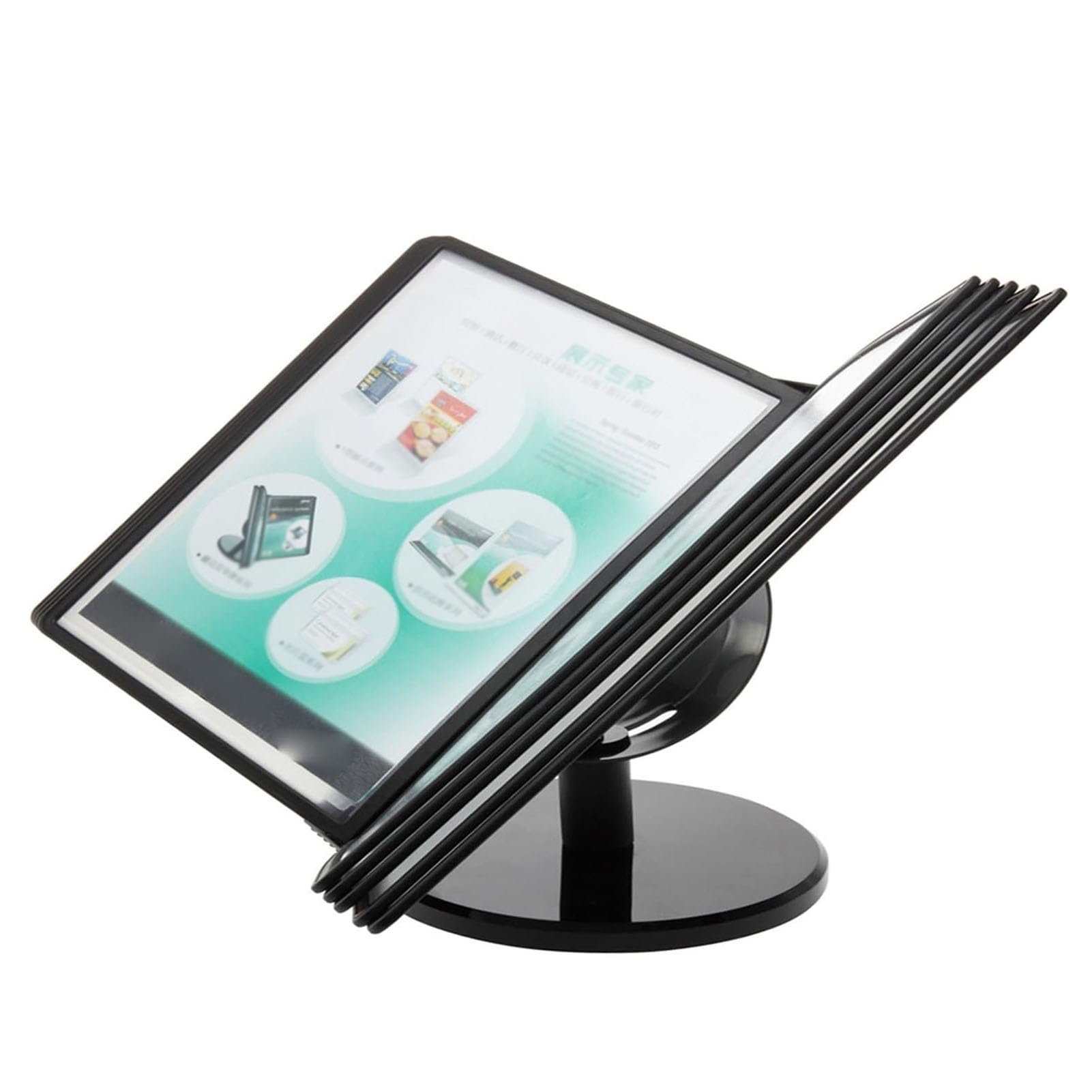 JOUFNING Desktop Reference System - Adjustable Desk Flip File Holder, 10 Loose-leaf Folders, Letter-Size, Page Turning Recipe Stand, for Office Restaurant