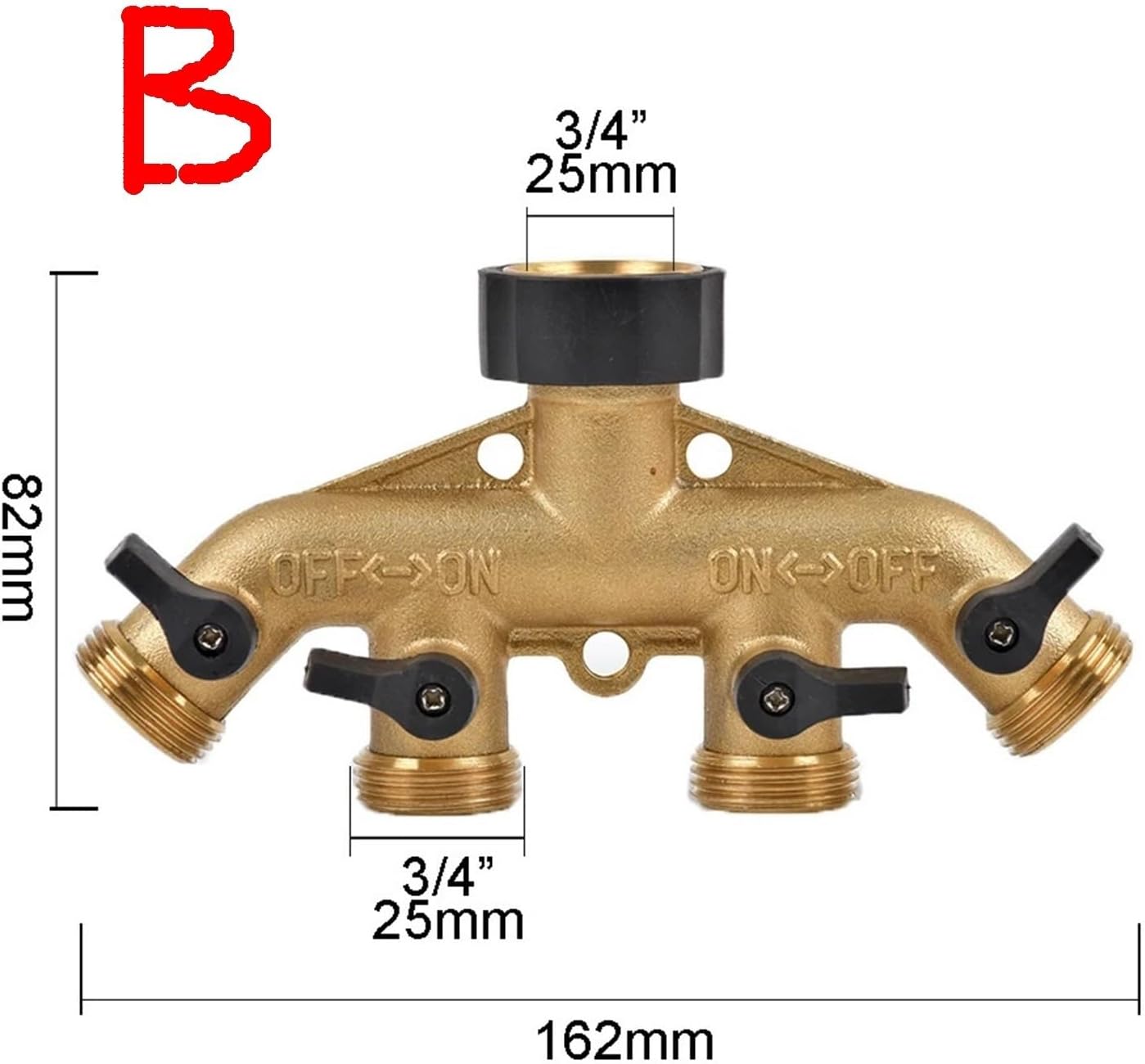 1Pc Female Thread 3/4" Brass 4-Way Garden Hose Diverter Y Type Faucet Connector Garden Irrigation Watering Supplies (Color : B)