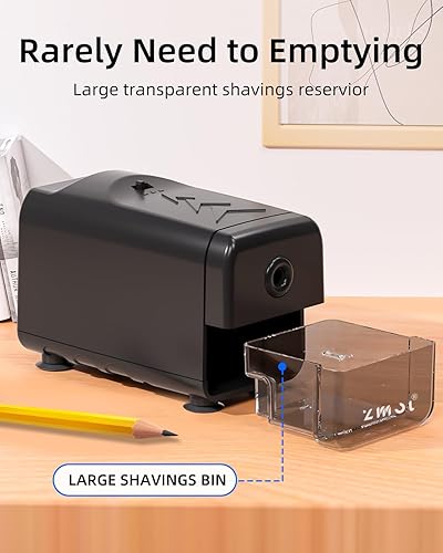 Miniatura 7 de Zmol Rodillo eléctrico con hoja en espiral resistente para lápices n. 2de colores (0.256-0.315 in), sacapuntas profesional con certificación UL con