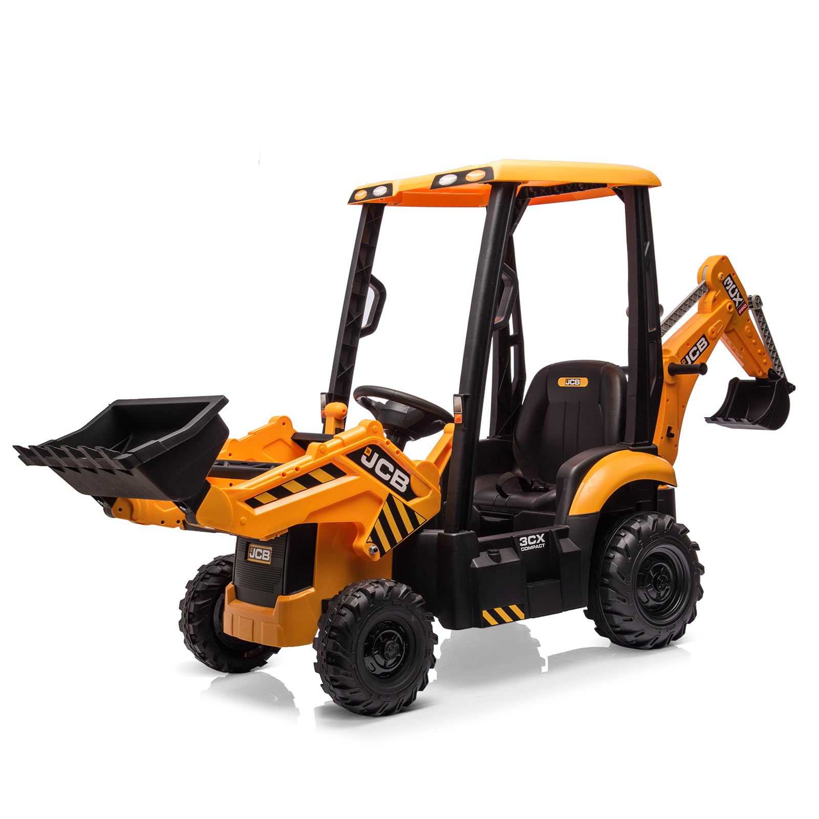 4 in 1 JCB Ride On Excavator, 12V Kids Excavator Ride On Toy with Remote Control & Front Loader & Digger, Four Transformable Forms Kids Ride On Car Toy