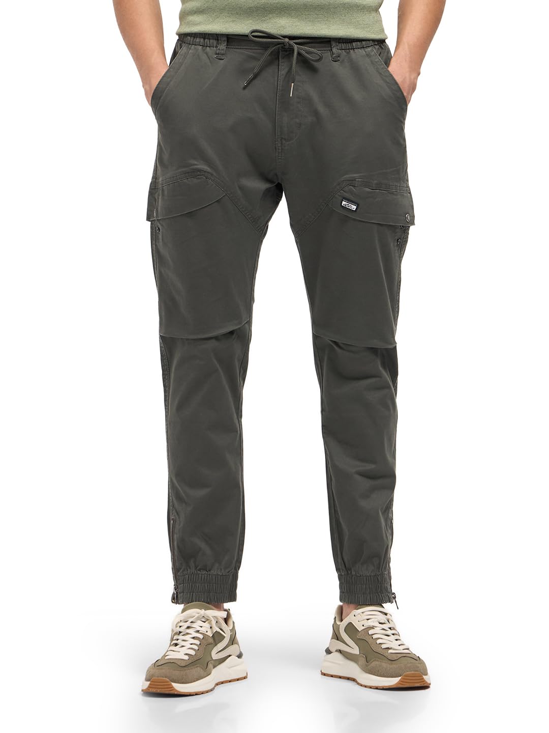 the bear house Men's Olive Relaxed Fit Solid Cotton Cargo-picture-37