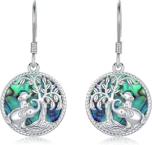 Sterling Silver Elephant Abalone Shell Dangle Earrings - Gifts for Women, Mom, Mother